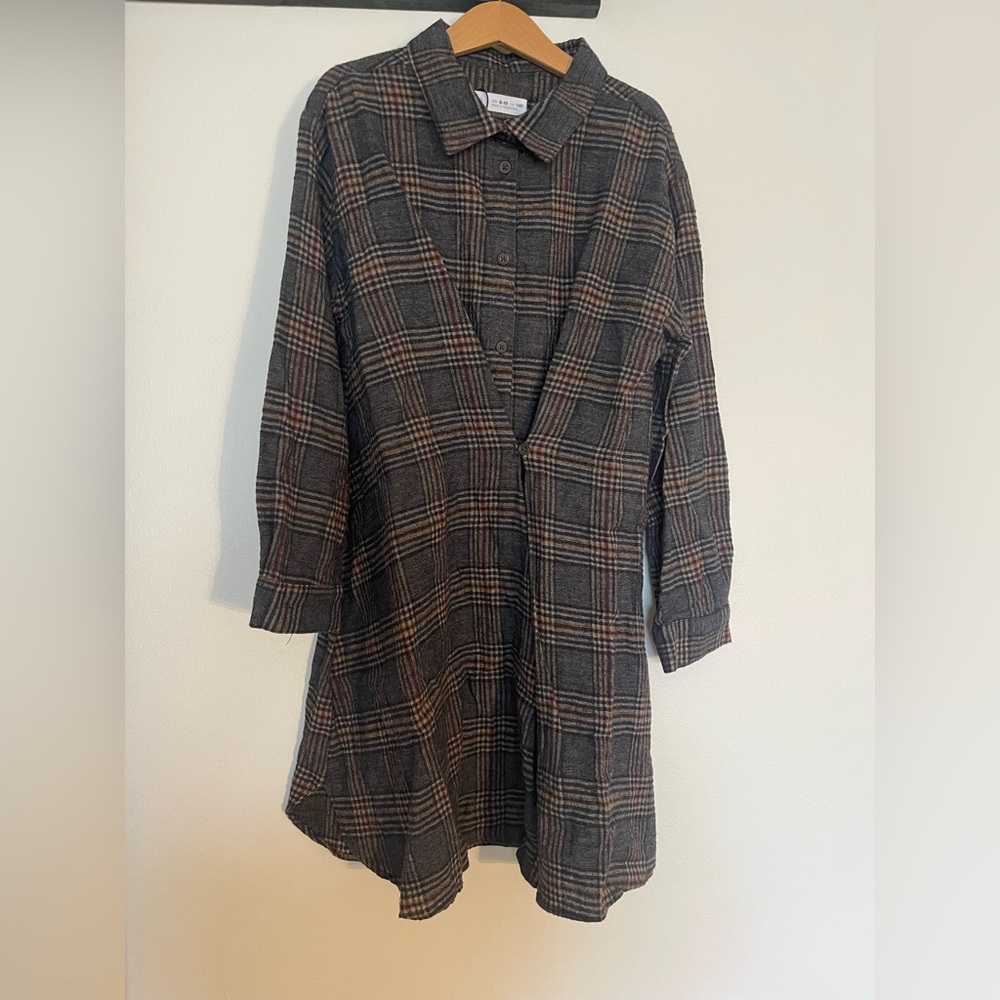Zara Girls Plaid Long Sleeve Shirt Dress